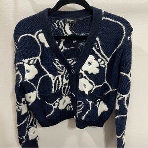 CHANEL Navy and White Cardigan